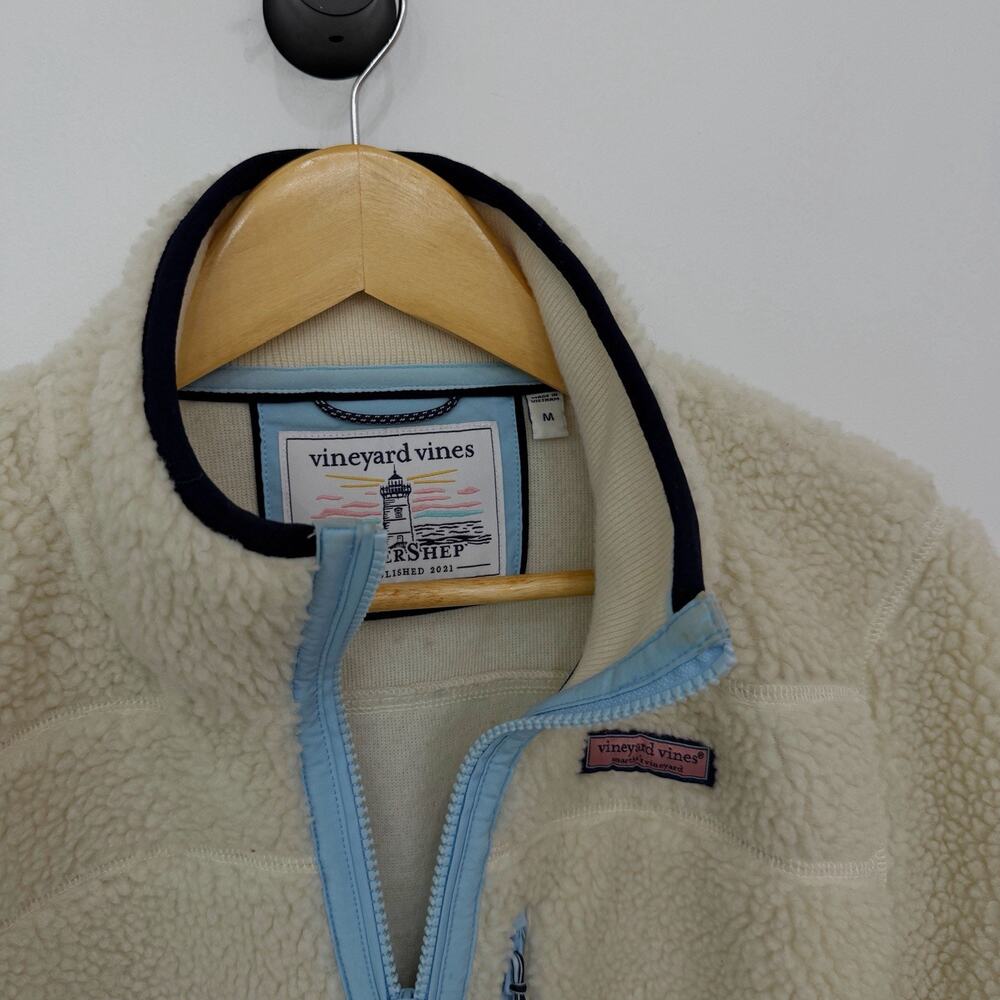 Vineyard Vines Shep Sherp Super Sherp Fleece Pullover Nautical Navy Cream M - Picture 4 of 7